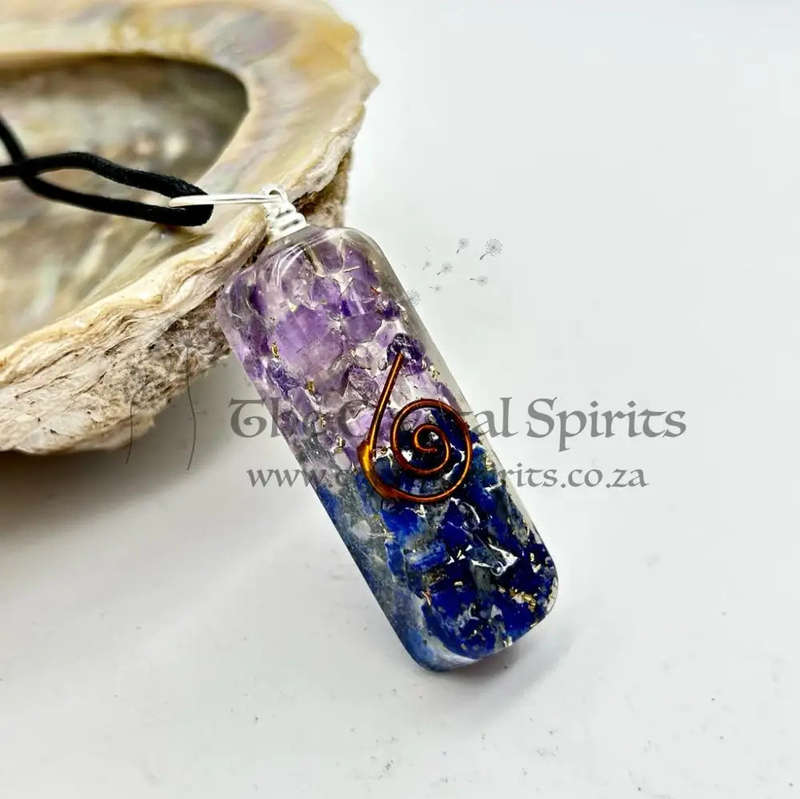 Amethyst and Lapis Lazuli Orgonite Pendant for Intuit Communication