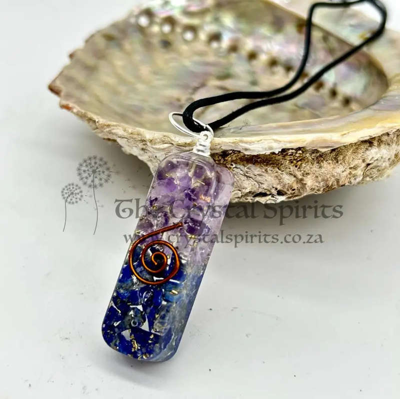 Amethyst and Lapis Lazuli Orgonite Pendant for Intuit Communication