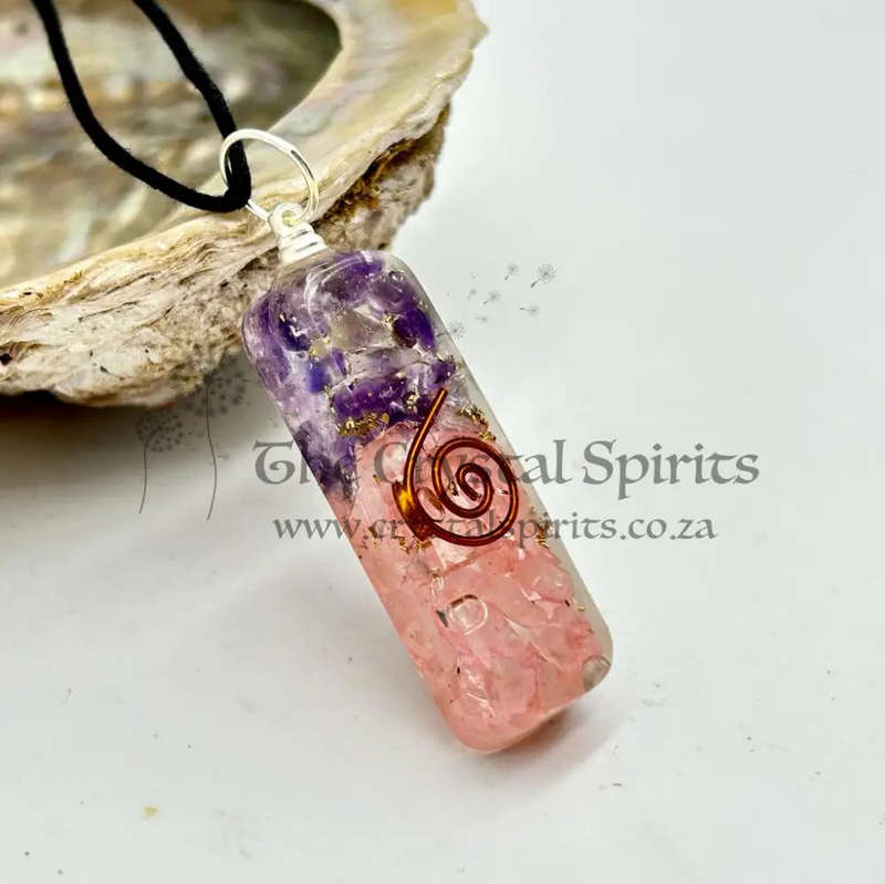 Amethyst and Rose Quartz Orgonite Pendant for Divine Feminine Energy