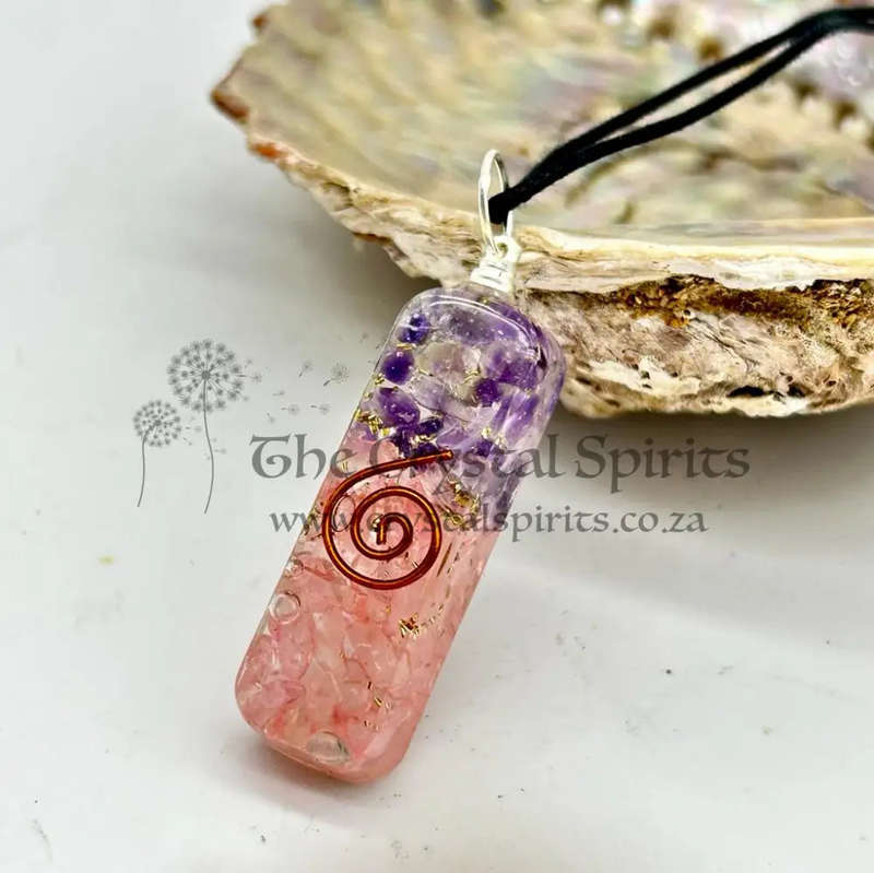 Amethyst and Rose Quartz Orgonite Pendant for Divine Feminine Energy
