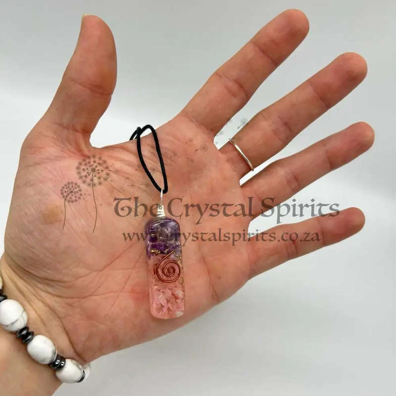 Amethyst and Rose Quartz Orgonite Pendant for Divine Feminine Energy