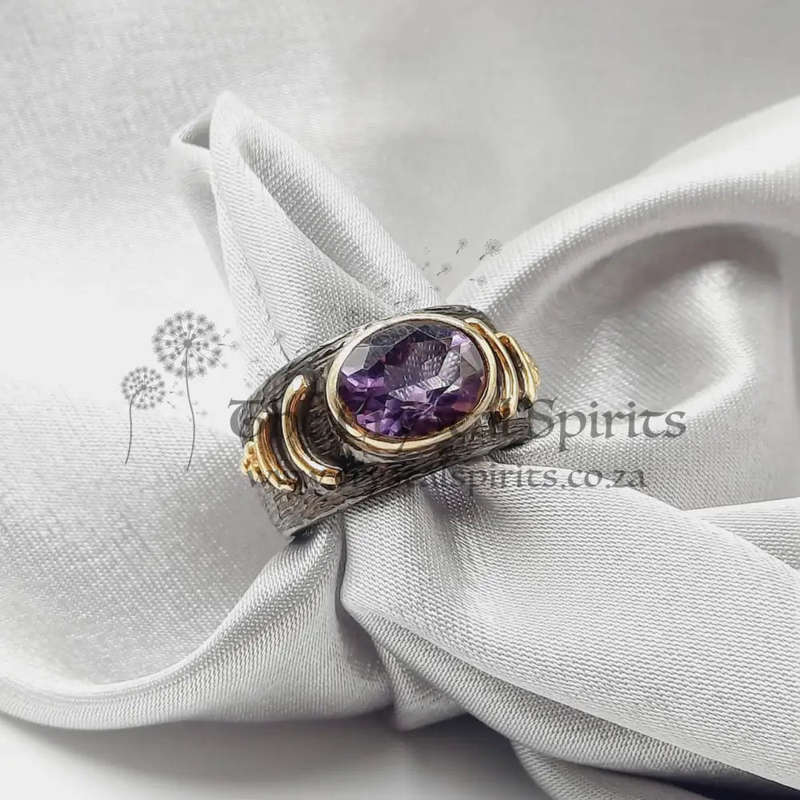 Amethyst Aura Shielding Rhodium Plated Sterling Silver Ring