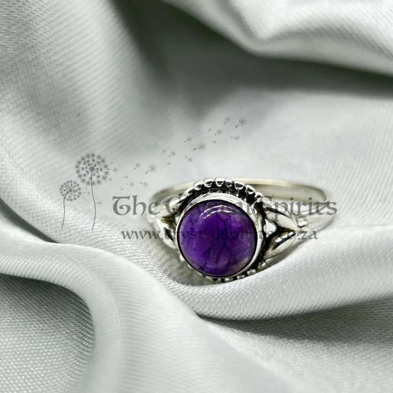 Amethyst Cabochon Crystal Sterling Silver Ring