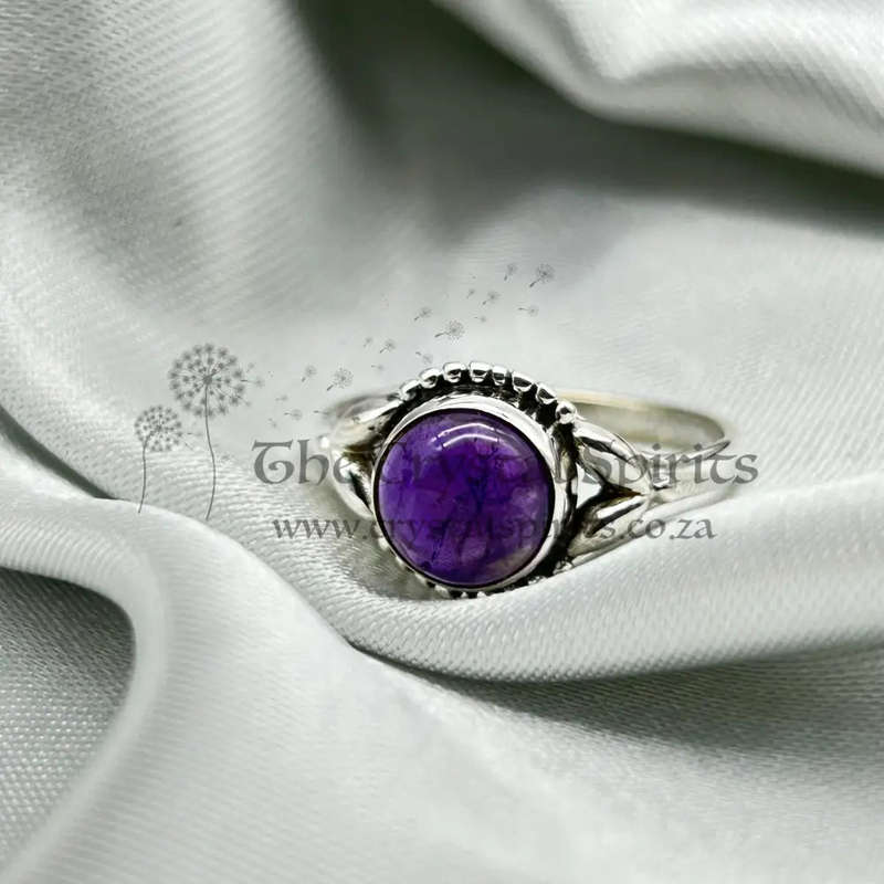Amethyst Cabochon Crystal Sterling Silver Ring