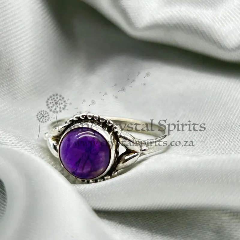 Amethyst Cabochon Crystal Sterling Silver Ring
