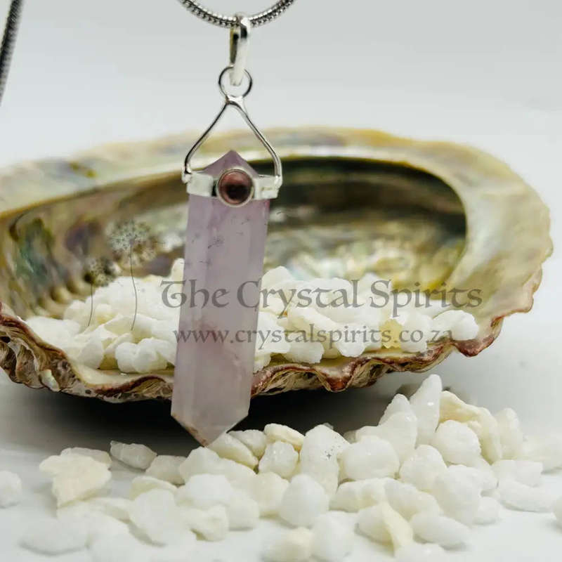 Amethyst Crystal Pendant with Pink Tourmaline Cabochon