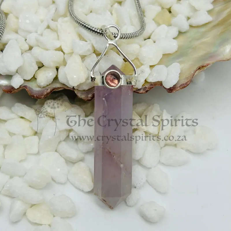 Amethyst Crystal Pendant with Pink Tourmaline Cabochon