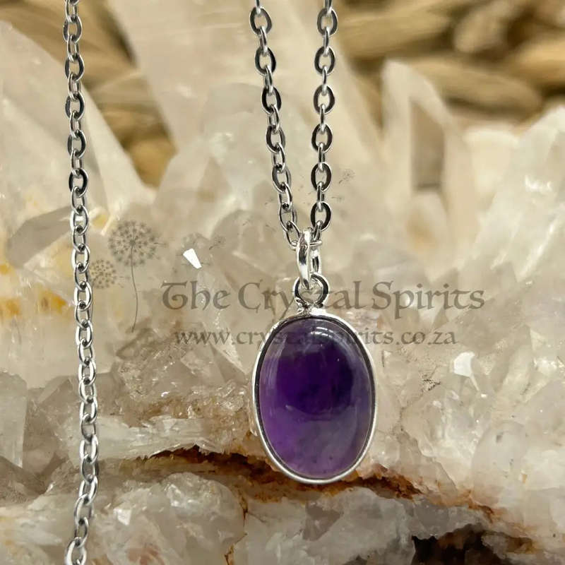 Amethyst Crystal Sterling Silver Calming Pendant