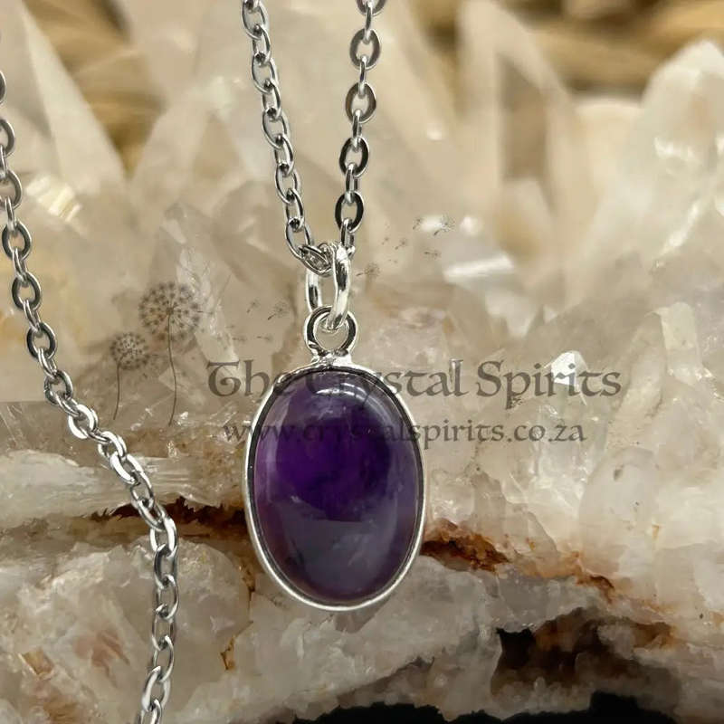 Amethyst Crystal Sterling Silver Calming Pendant