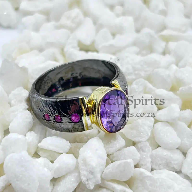 Amethyst Rhodium Plated Sterling Silver Ring