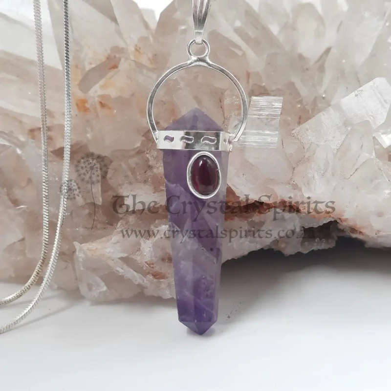 Amethyst with Garnet Cabochon DT Crystal Pendant