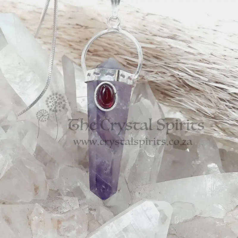 Amethyst with Garnet Cabochon DT Crystal Pendant