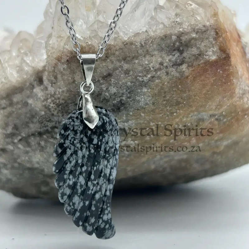 Angel Wing Snowflake Obsidian Crystal Pendant