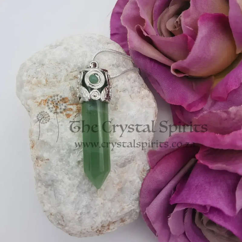 Aventurine Crystal Wand Leaf Pendant