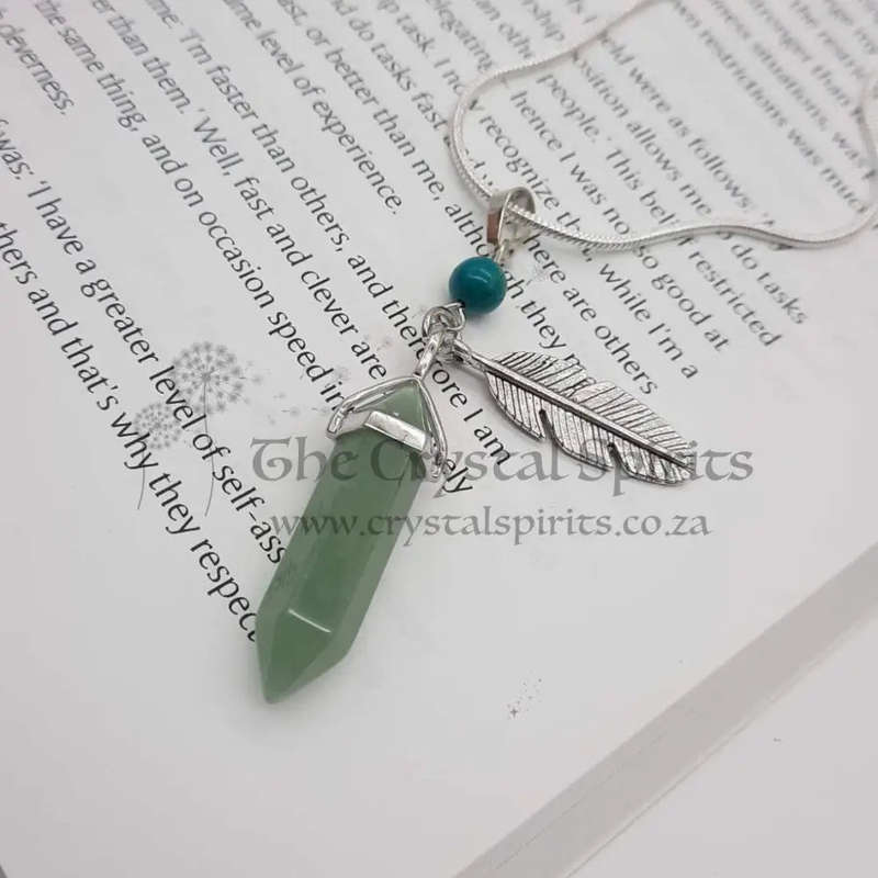 Aventurine With Feather Crystal Pendant