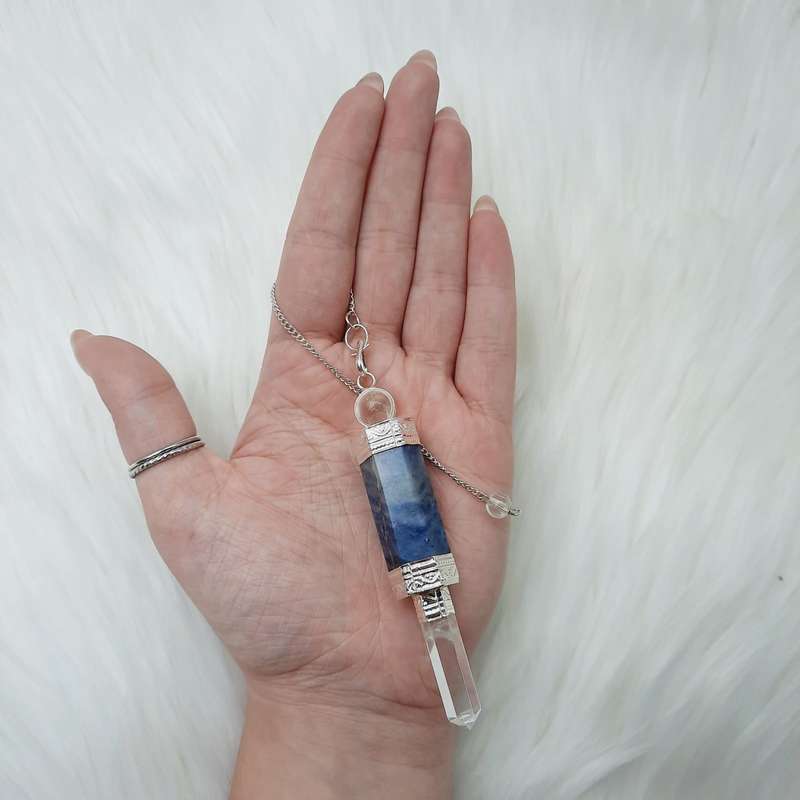 Sodalite White metal Wand Pendulum Kit