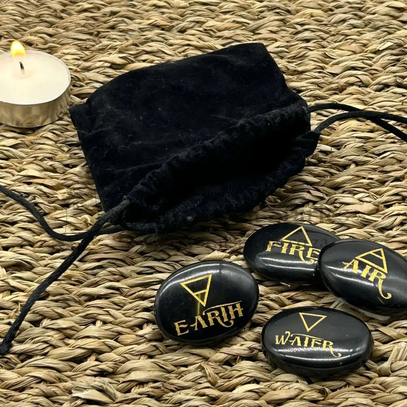 Black Agate Alchemical 4 Element Stone Set