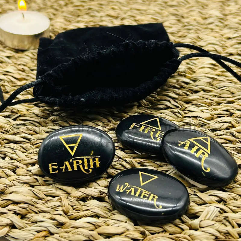 Black Agate Alchemical 4 Element Stone Set