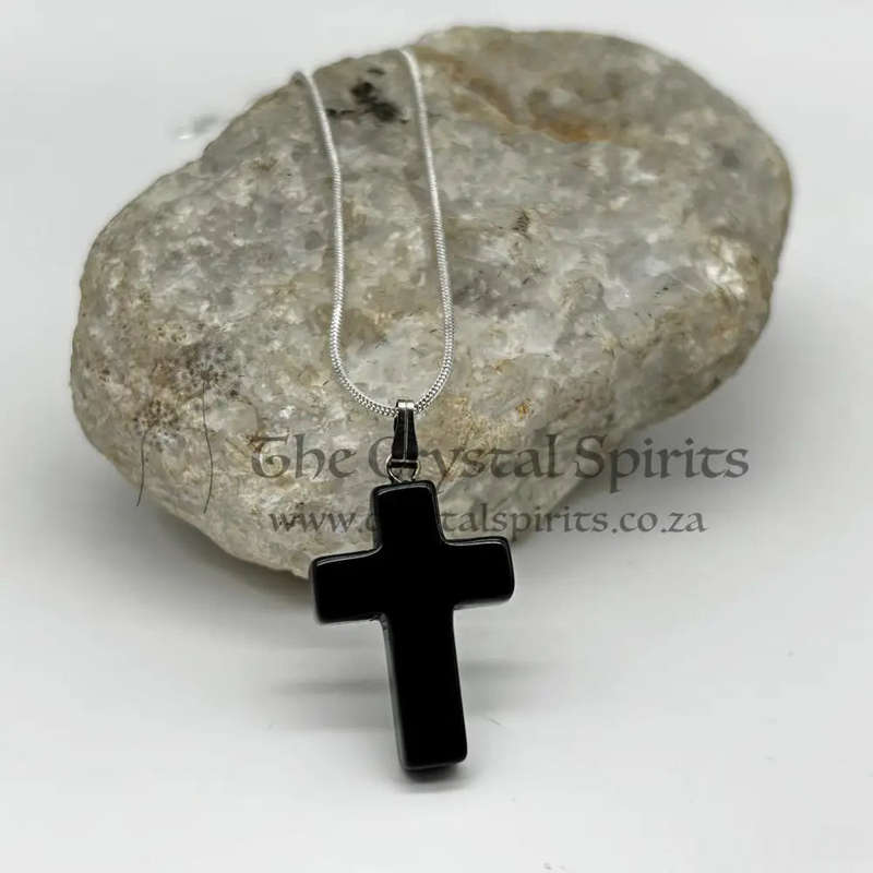 Black Agate Cross Crystal Pendant