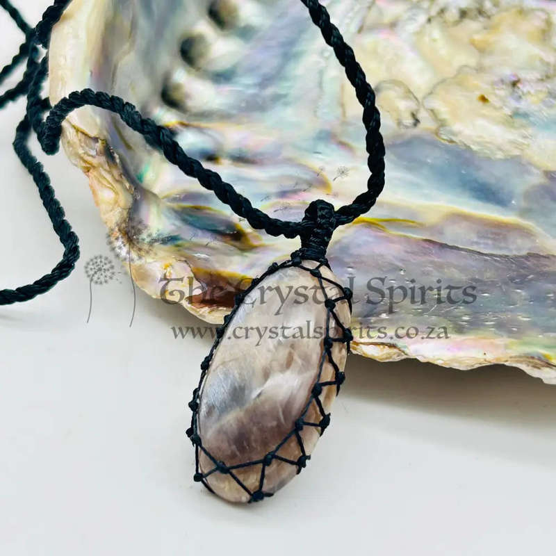 Black Moonstone Crystal Macrame Pendant