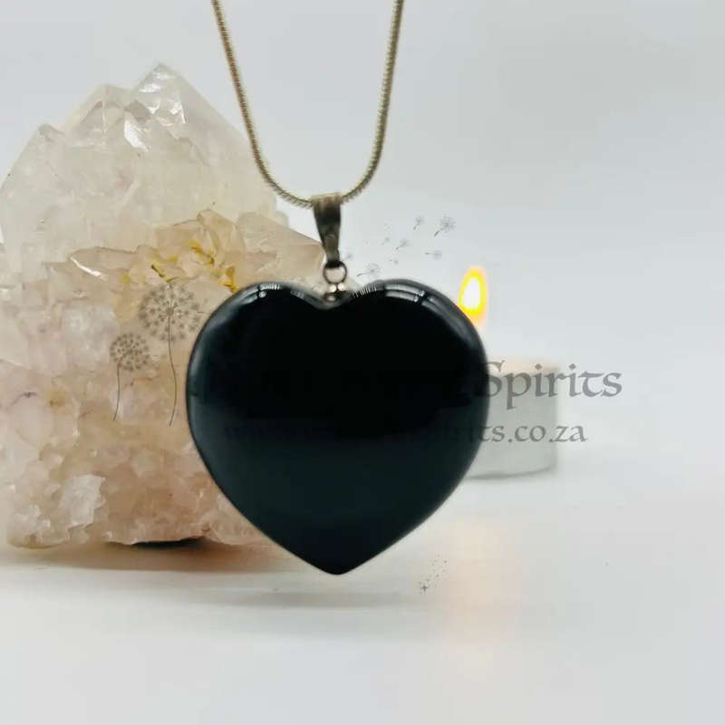 Black Onyx Large Heart Crystal Pendant