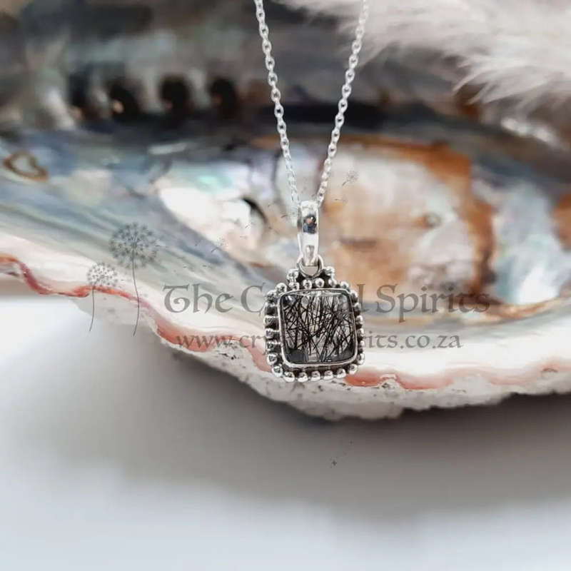 Black Rutile Crystal Quartz Sterling Silver Pendant