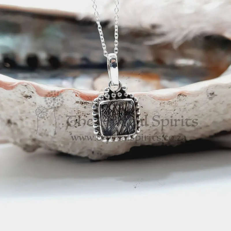 Black Rutile Crystal Quartz Sterling Silver Pendant