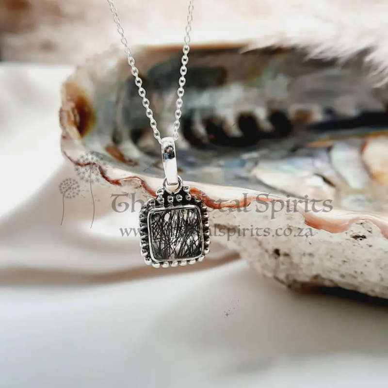 Black Rutile Crystal Quartz Sterling Silver Pendant