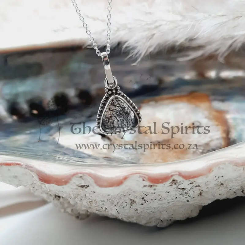 Black Rutile Quartz Sterling Silver Crystal Pendant