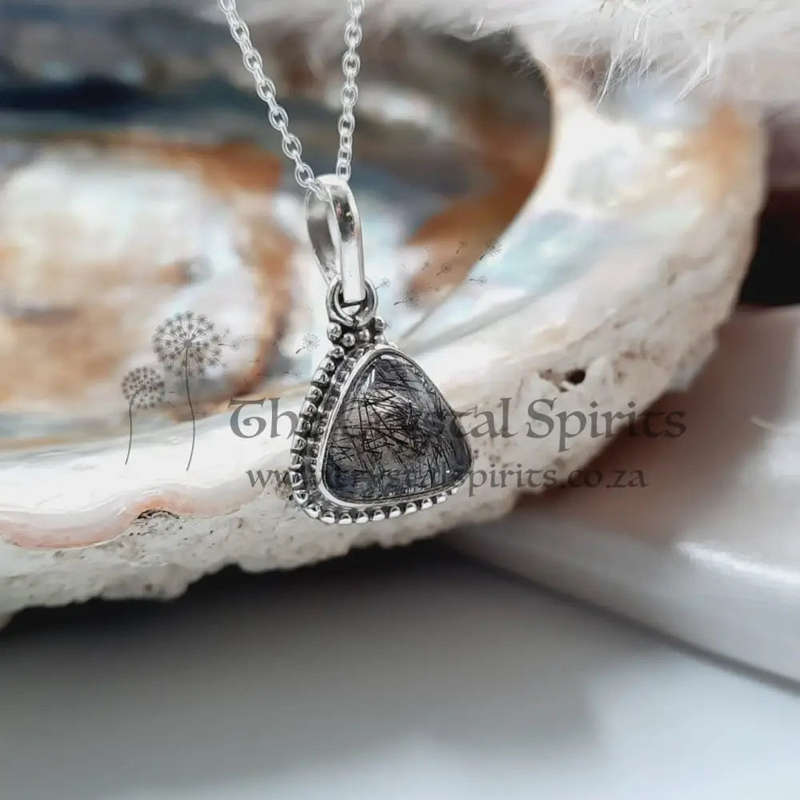 Black Rutile Quartz Sterling Silver Crystal Pendant