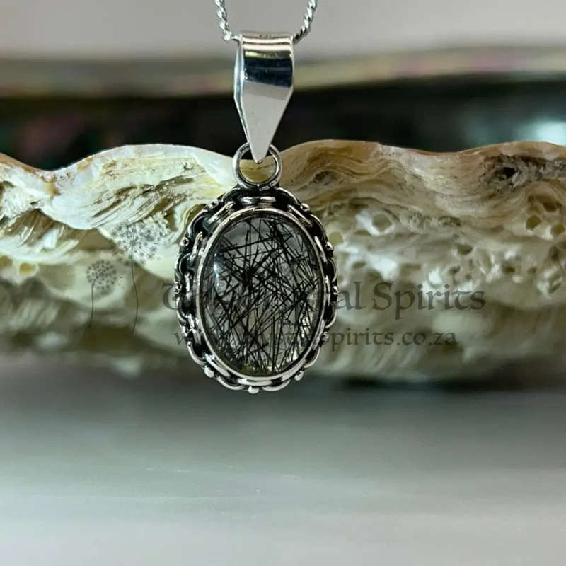 Black Rutile Sterling Silver Crystal Pendant