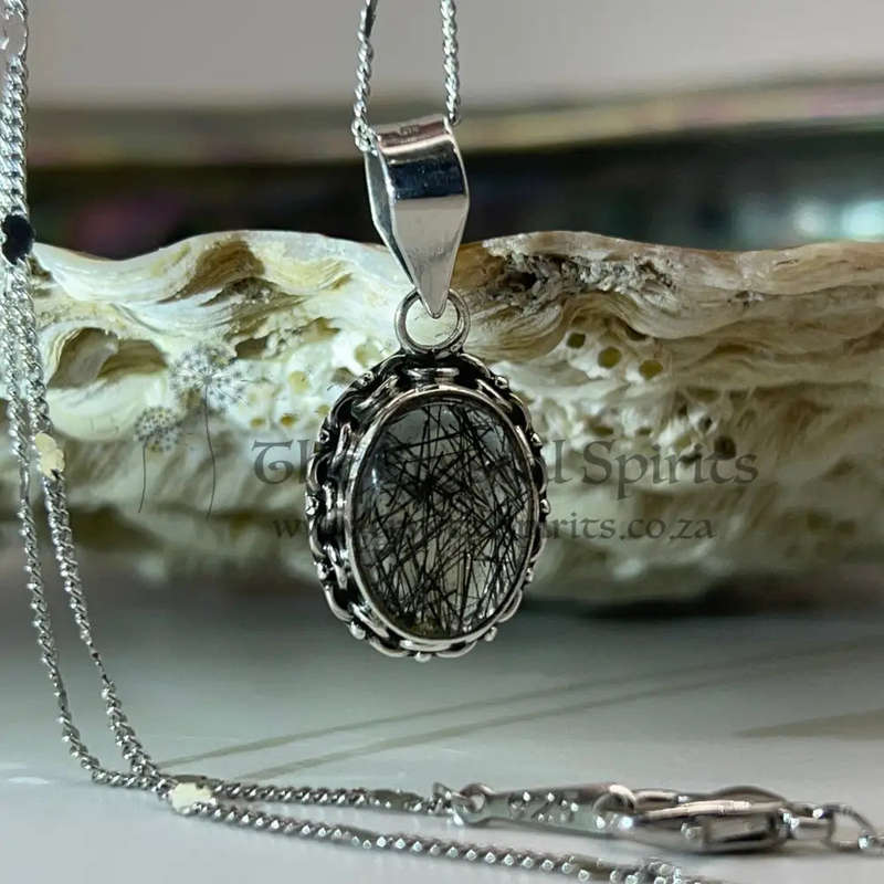 Black Rutile Sterling Silver Crystal Pendant
