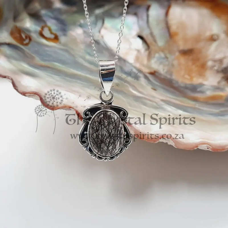 Black Rutile Sterling Silver Crystal Pendant