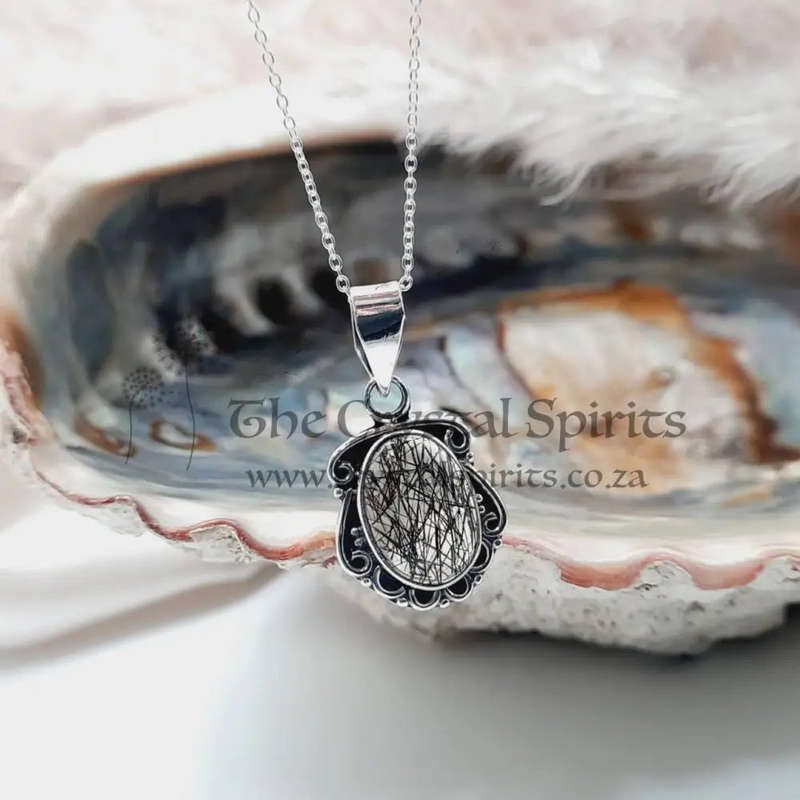 Black Rutile Sterling Silver Crystal Pendant
