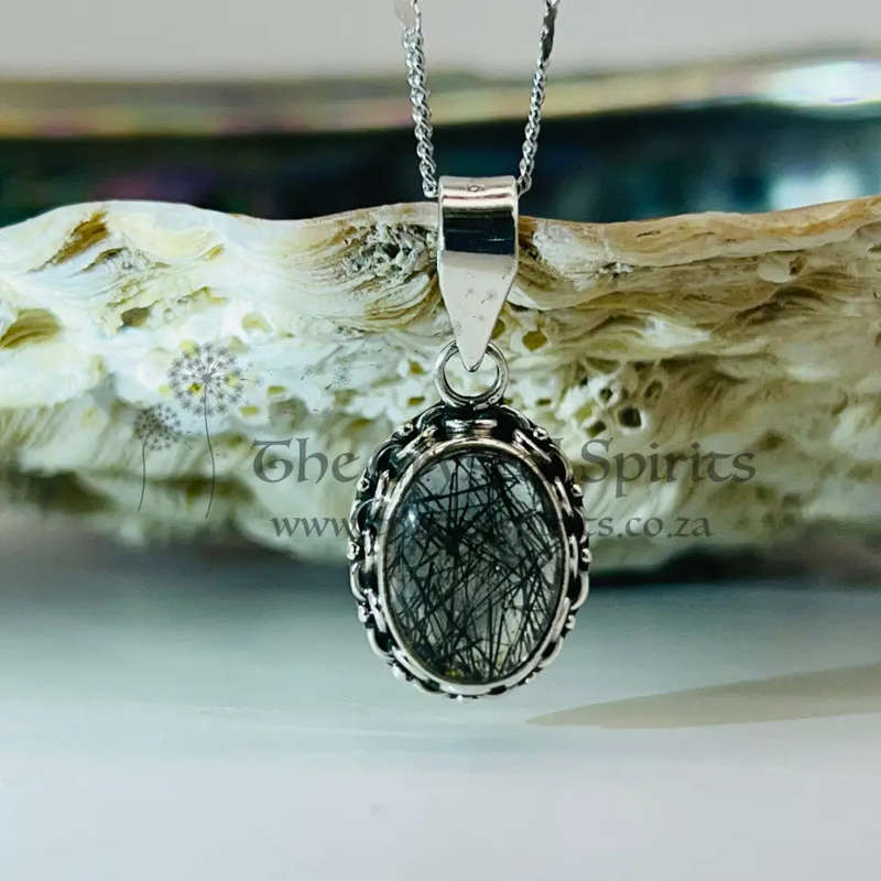 Black Rutile Sterling Silver Crystal Pendant
