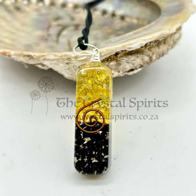 Black Tourmaline and Citrine Orgonite Pendant for Protected Prosperity