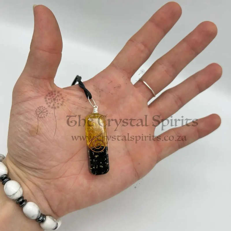 Black Tourmaline and Citrine Orgonite Pendant for Protected Prosperity
