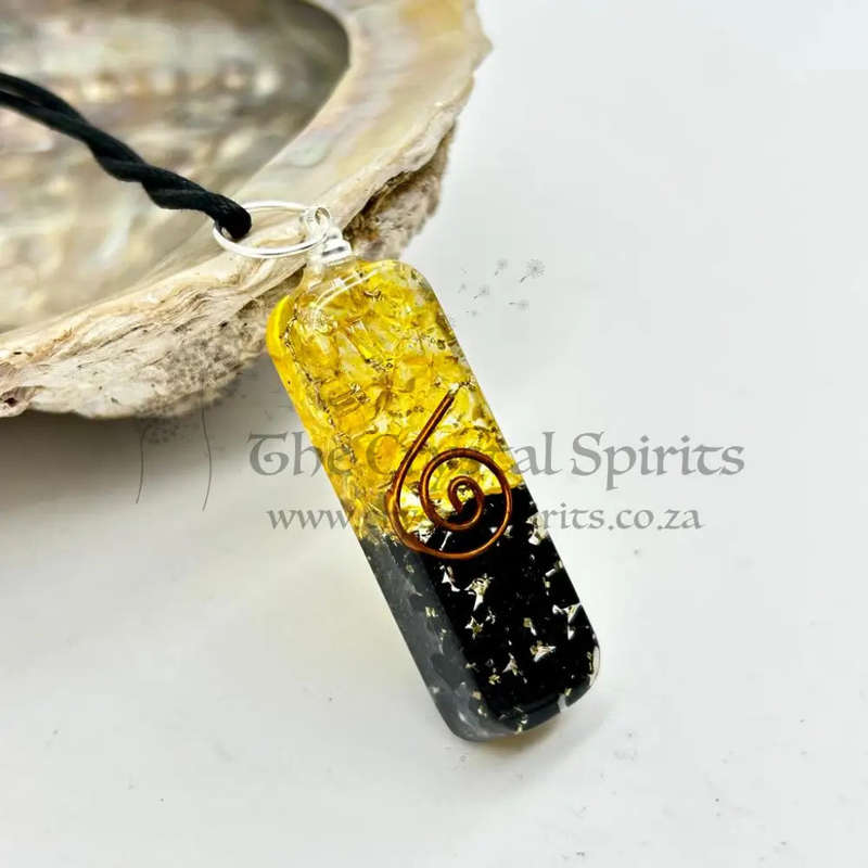 Black Tourmaline and Citrine Orgonite Pendant for Protected Prosperity
