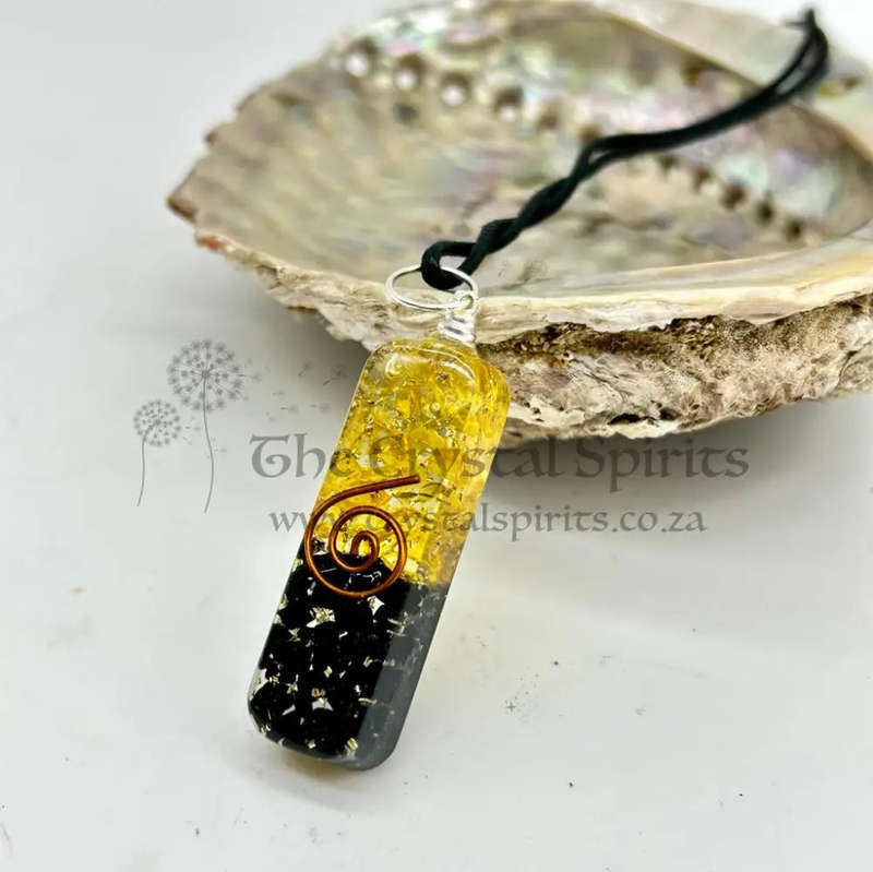 Black Tourmaline and Citrine Orgonite Pendant for Protected Prosperity