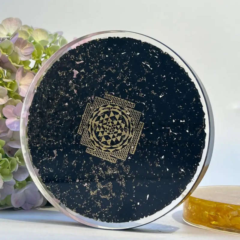 Black Tourmaline Sri Yantra Orgonite Charging Plate