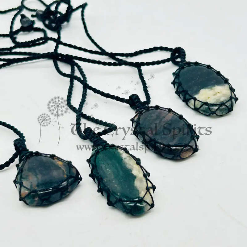 Bloodstone Crystal Macrame Pendant