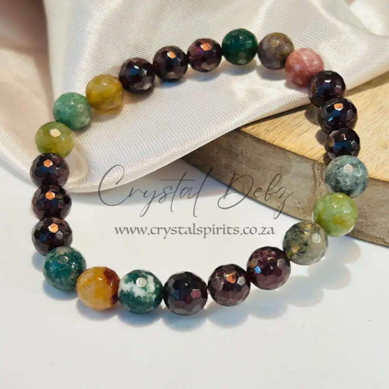 Bloodstone, Garnet And Moss Agate Gemstone Bracelet