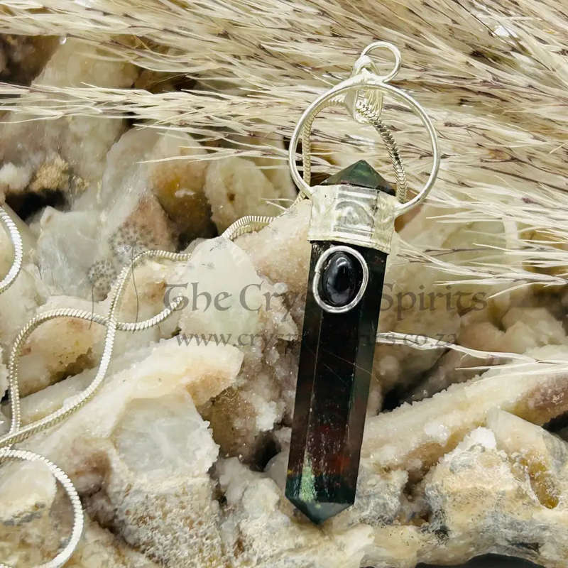 Bloodstone with Garnet Cabochon DT Crystal Pendant