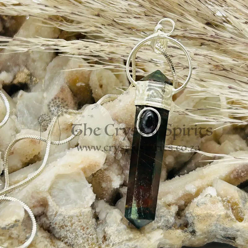 Bloodstone with Garnet Cabochon DT Crystal Pendant
