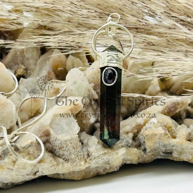 Bloodstone with Garnet Cabochon DT Crystal Pendant