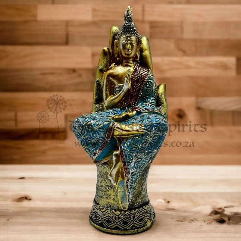 Blue Buddha Sitting On Hand