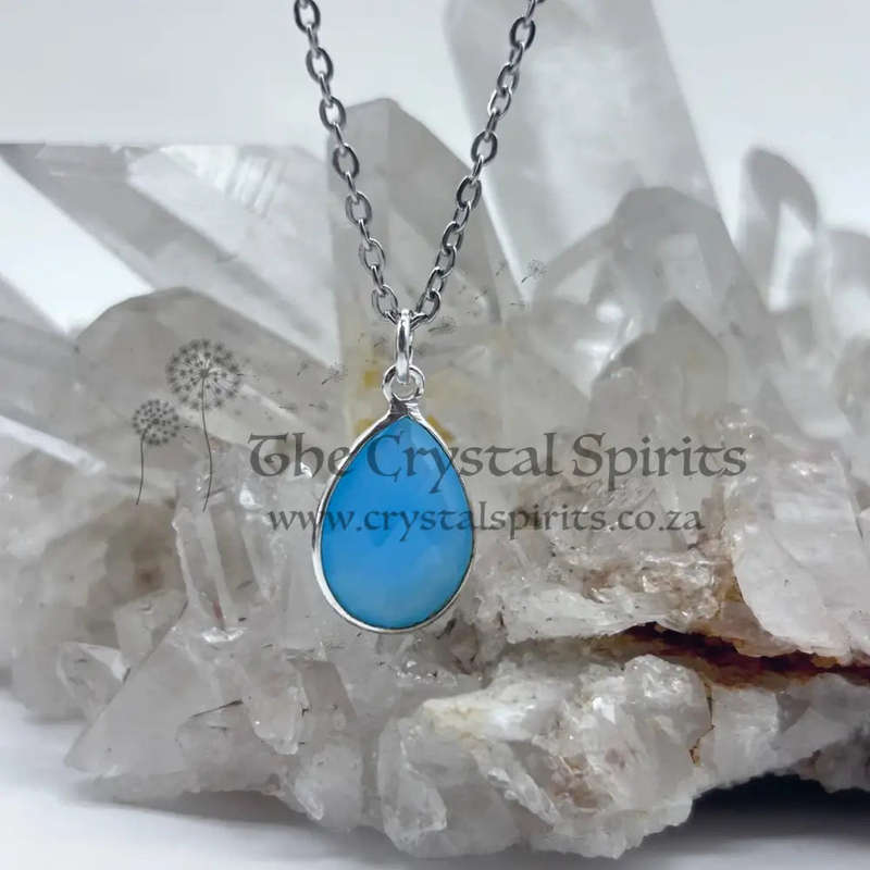 Blue Onyx Crystal Sterling Silver Faceted Pendant