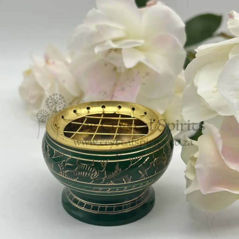Brass Green Resin Incense Burner