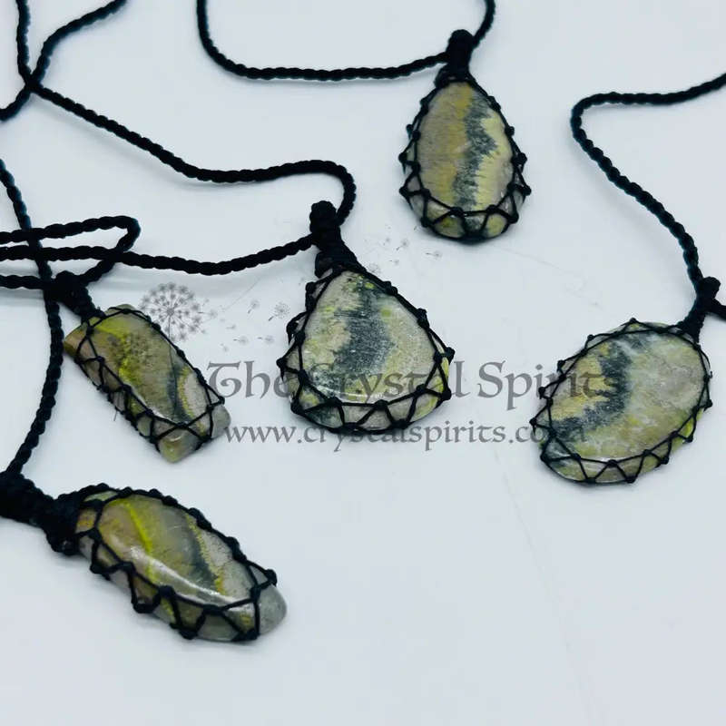 Bumble Bee Jasper Macrame Crystal Pendant