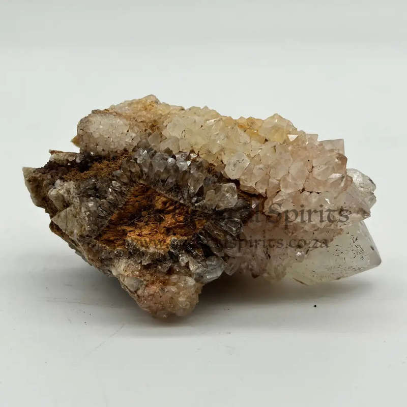 Cactus Quartz - king white cluster with Smoky Quartz tinges - red hematite and golden healer